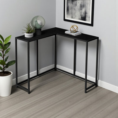 Table d'appoint de coin en L noire avec pieds en métal, H 31,72 po x l 35,7 po x P 35,7 po