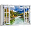 Fenêtre de paysage «Window View Autumn Forest River Stream Mountains Nature Scenic Landscape» sur toile-98448882