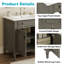 31" Vintage Bathroom Vanity With Ceramic Sink, Mdf Cabinet & Rubber Wood Legs, Grey
