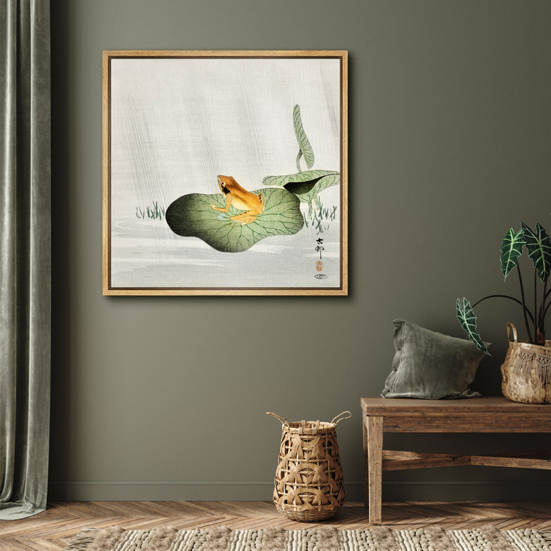 «Frog on Lotus Leaf», art animalier, impression sur toile encadrée, H 24 po x l 24 po x P 1,5 po, Cadre flottant naturel