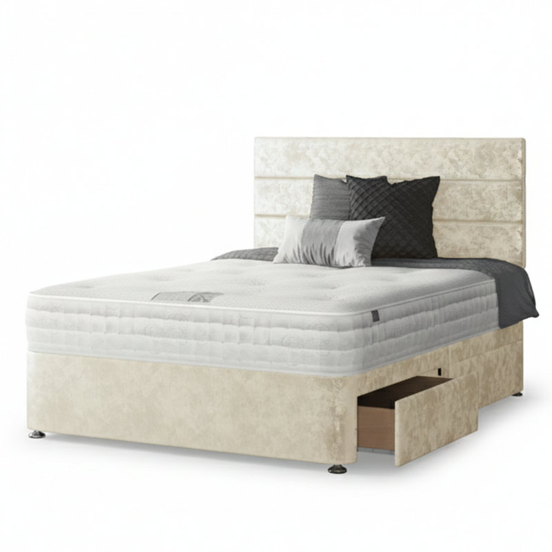 Notus Divan Bed Base, Single (3'), Cream, 2 Right Drawers