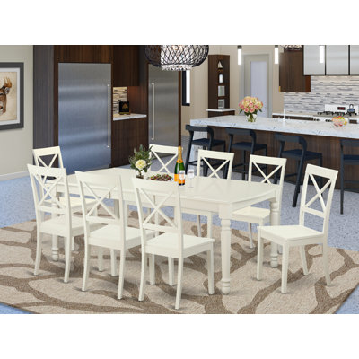 9 Piece Dining Room Set Includes a Rectangle Kitchen Table with Butterfly Leaf and 8 Dining Chairs, Linen White