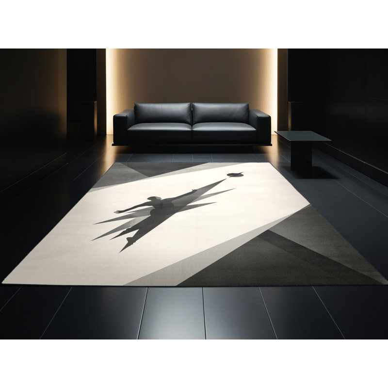 Machine Washable Cain Netball Shot Minimalist Geometric Rug in Beige – Black Binding, 8x12