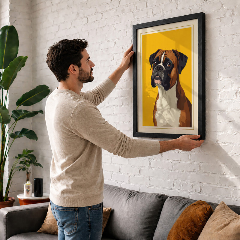 Boxer Portrait Modern - Framed Print, A3 - 42.0 x 29.7 cm, White