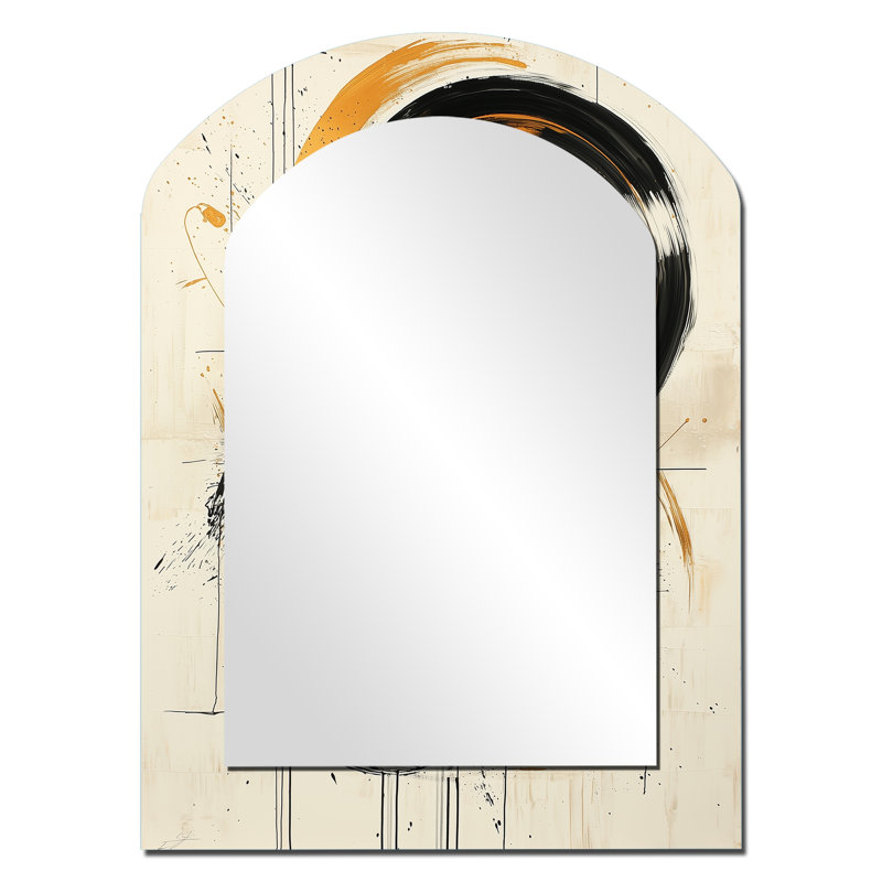 Black And Gold The Art Of Circle Chaos VI - Abstract Shapes Asymmetrical Decorative Wall Mirror, Black Arch Large Mirror, Printed Metal Art