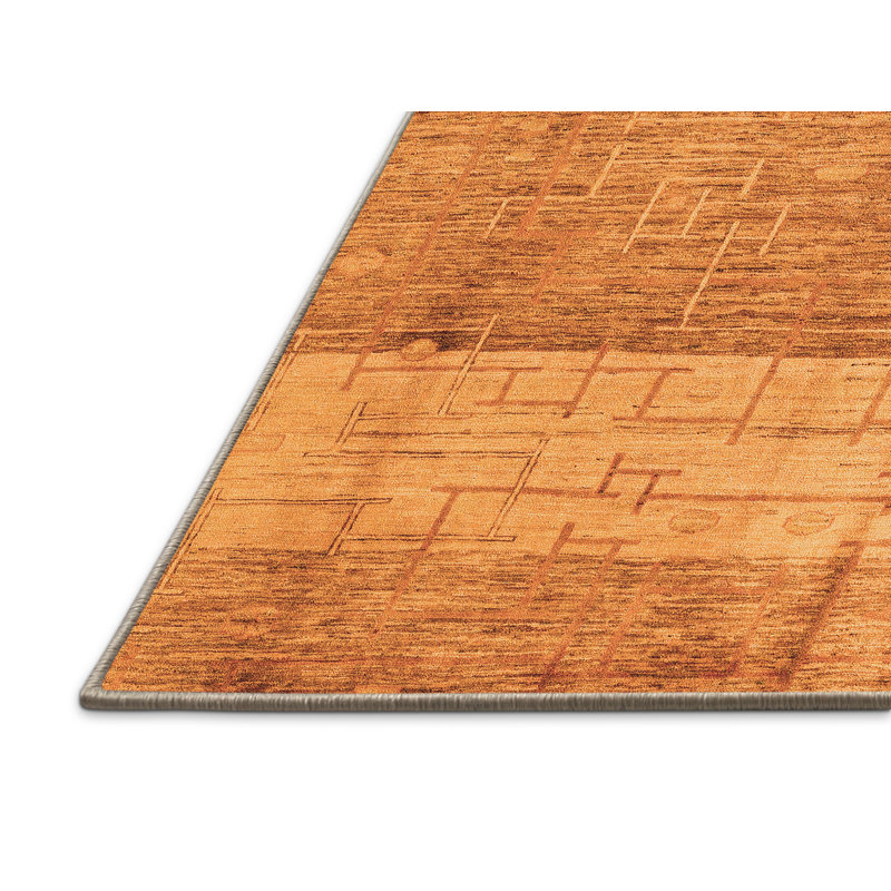 Tapis orange tissé à la machine Moringiello, Rectangle 2 pi x 3 pi