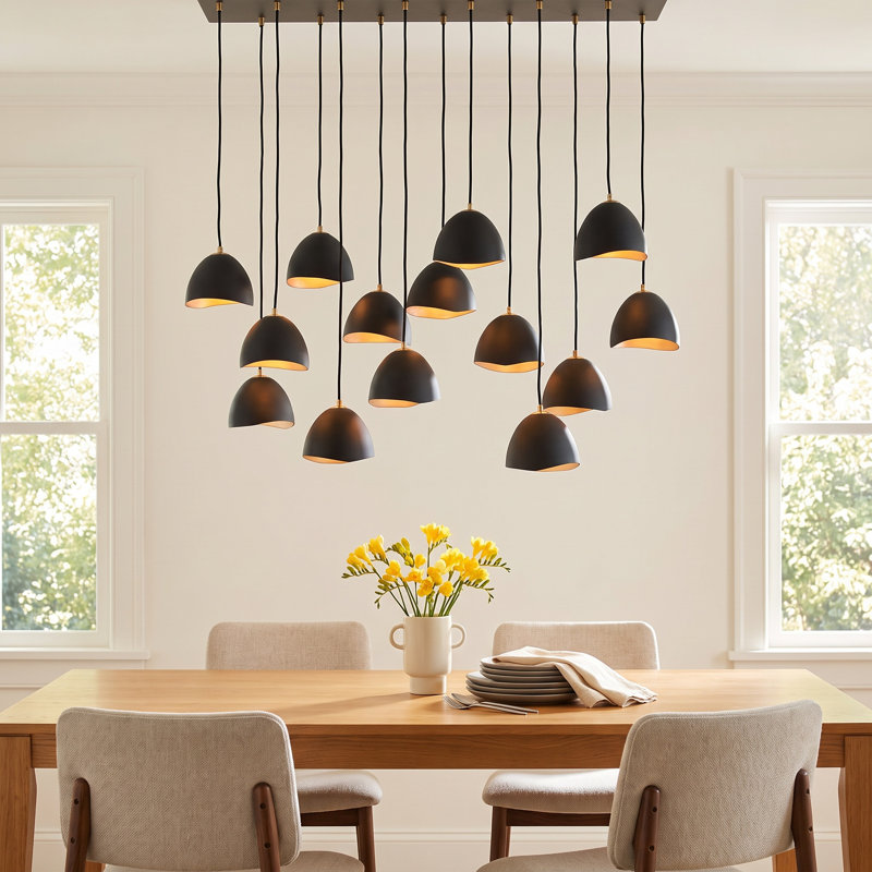 Cotter 14 - Light Dimmable Geometric Chandelier, Shell Black