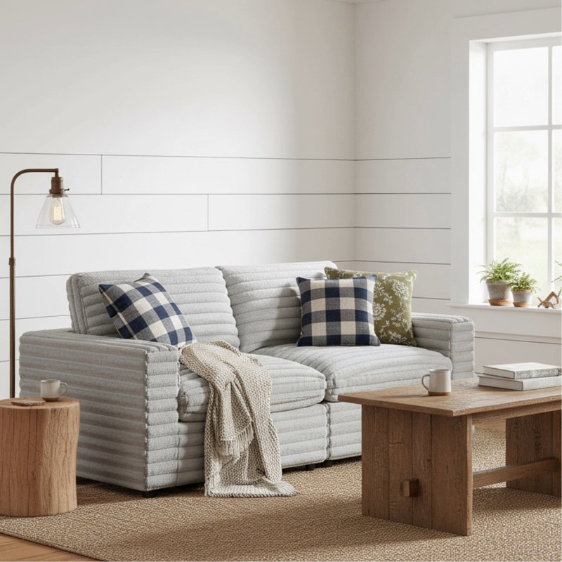 Canapé modulaire 2 pièces en tissu moelleux de type polyester