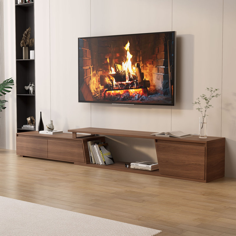 71"-110" Extendable TV Stand with 3 Drawers Freestanding Mid-Century Modern Style Premium Fits TVs Up to 110 Inches Open Storage Credenza
