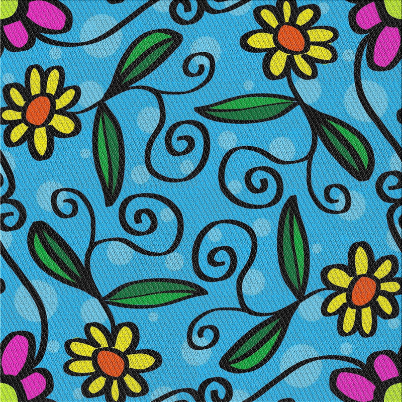 Tapis bleu à motif floral Nidhogg, Carré 6 pi
