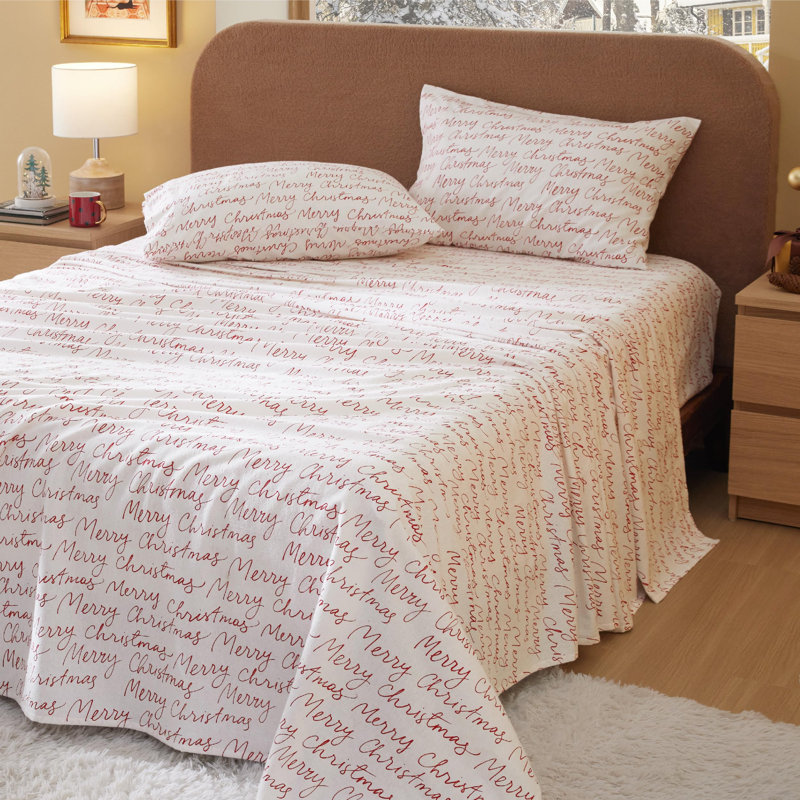 Bedsure 100% Cotton Flannel Bed Set, Queen Sheet Set with 2 Pillowcases