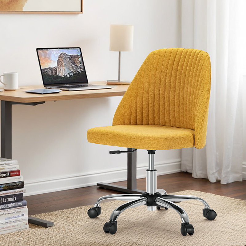 Mercier Upholstered Armless Task Chair, Home Adjustable Swivel Makeup Chair, Yellow