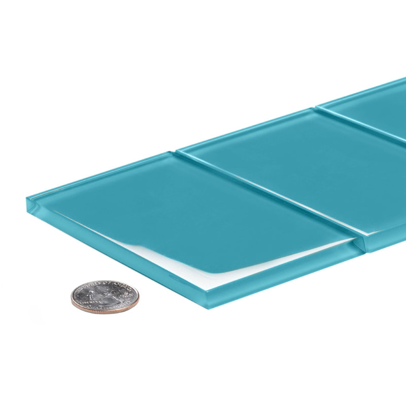 Apollo 6'' x 3'' Glass Subway Wall Tile, Aqua