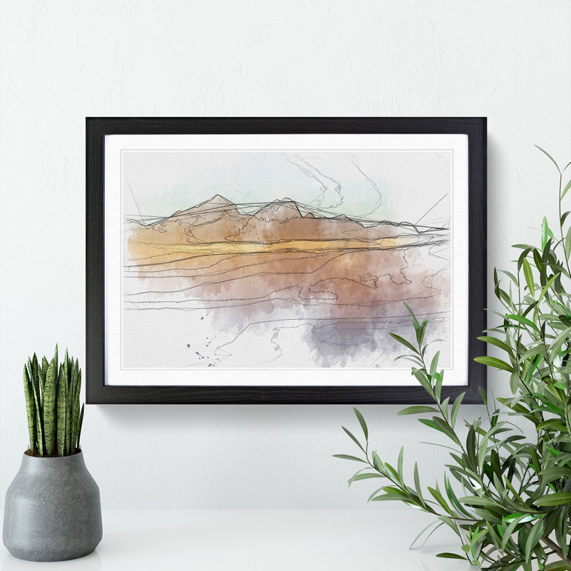 Amber Mountains - Picture Frame Painting Print, 62cm H x 87cm W x 2cm D, Black Framed