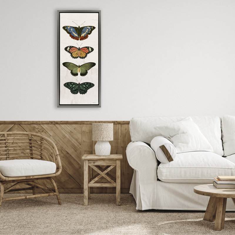 Cadre flottant rétro Butterfly, par Dan Meneely, H 31 po x l 15 po, Cadre flottant gris lustré