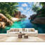 Papier peint adhésif autocollant Tropical Caribbean Paradise Turquoise Waters Island Beach Cool Palm Trees Sandy Water Rock Formations