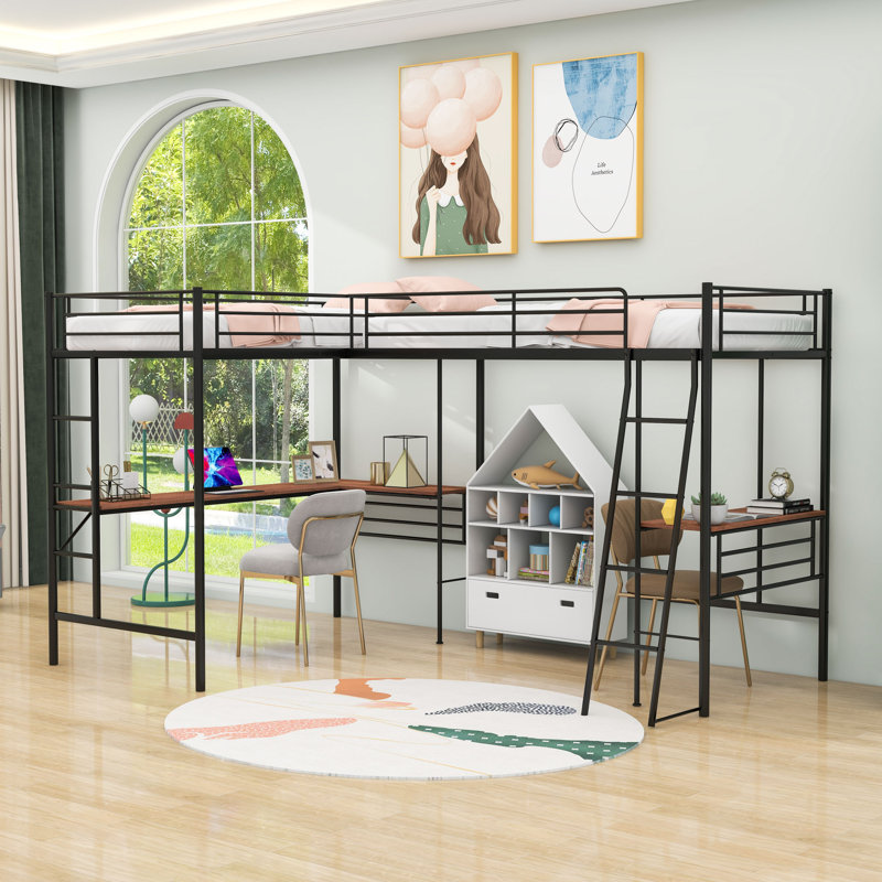 Niklaus Kids Twin Loft Bed, Black/Wood
