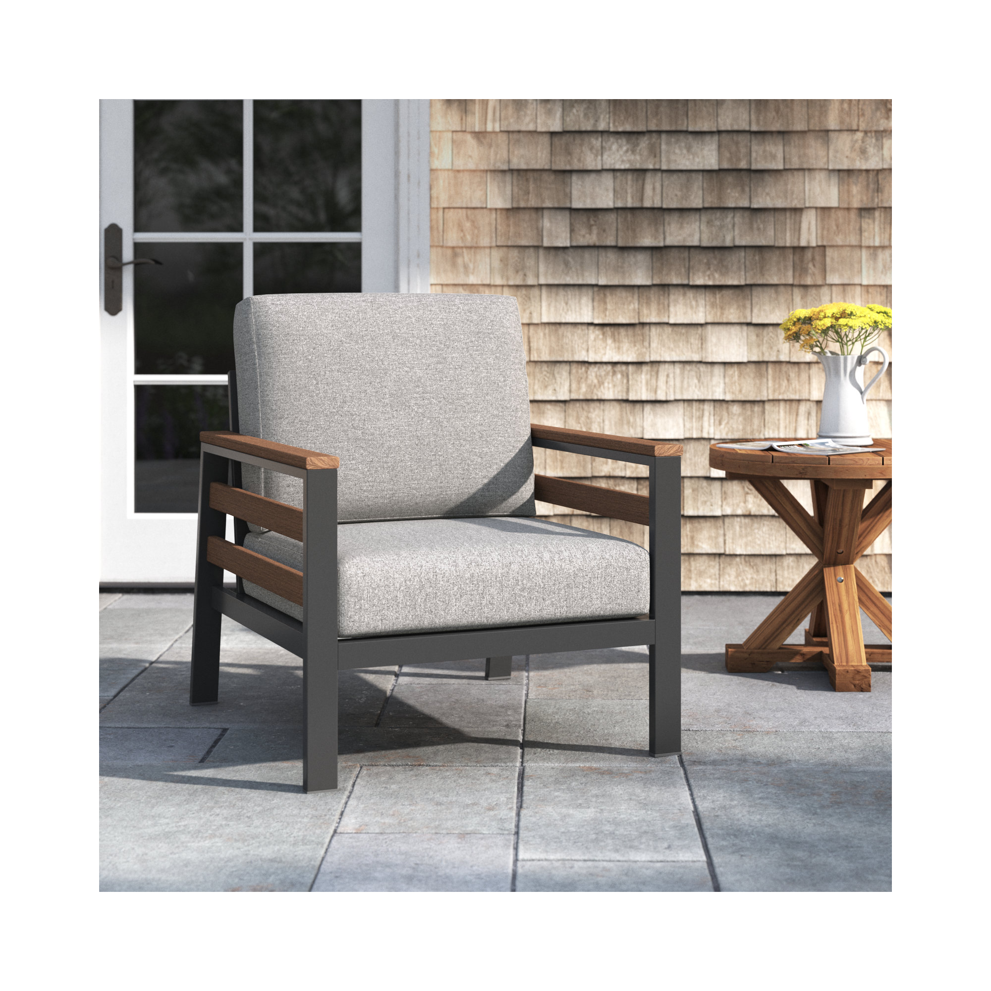 Townsend Patio Chair with Sunbrella® Cushions, Brown/Dark Gray, Canvas Granite Sunbrella® Canvas