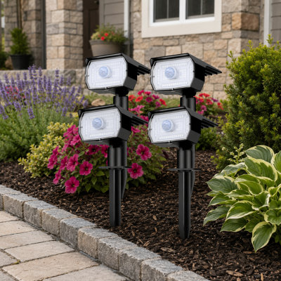 4-Pack Outdoor Solar Spotlights with Motion Sensor, 56 LEDs and 3 Modes, Waterproof 2-in-1 Automatic On/Off Landscape Lights for Yard, Wall and Garden, Cool White