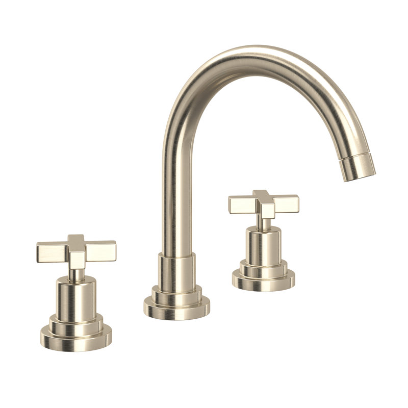 Lombardia® C-Spout Widespread Bathroom Faucet, Cross Handle, Satin Nickel