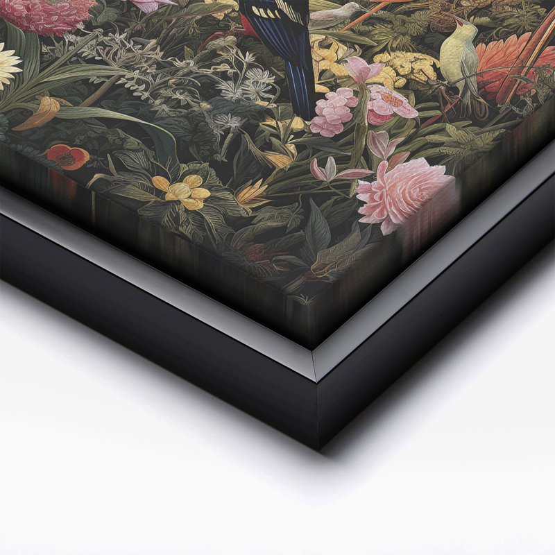 Oiseaux dans la forêt, Black Framed, Canvas, 18"H x 24"W