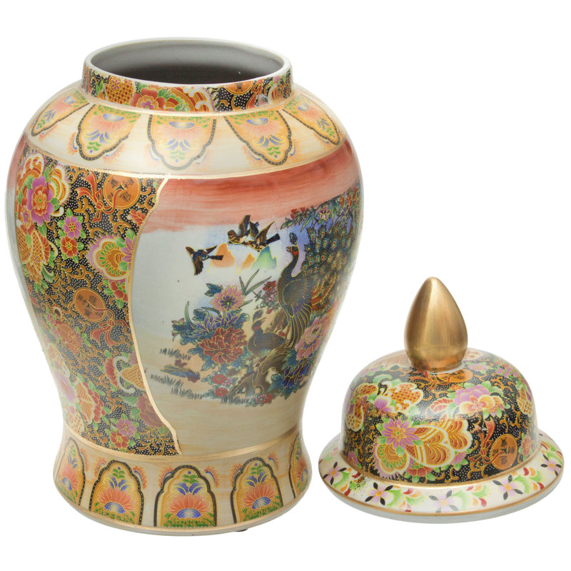 Timeless Chinese Temple Jar, 18", Orange Flower