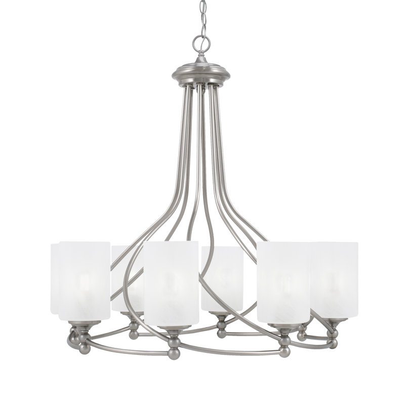 Lustre 8 lumières Sadea illustré avec verre de 4 po, Nickel brossé, Blanc