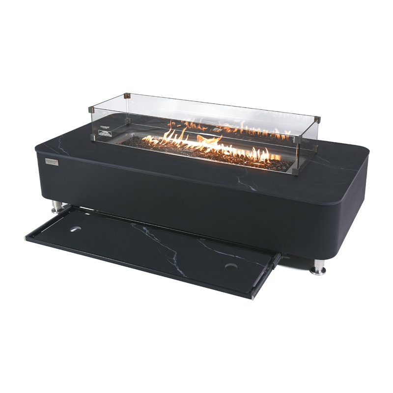 Rectangle Concrete Smokeless Fire Pit Table, Natural Gas