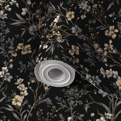 Peel and Stick Wallpaper Contact Paper Elegant Black Botanical Leaf Self Adhesive and Removable 24in x 118in(60x300cm)