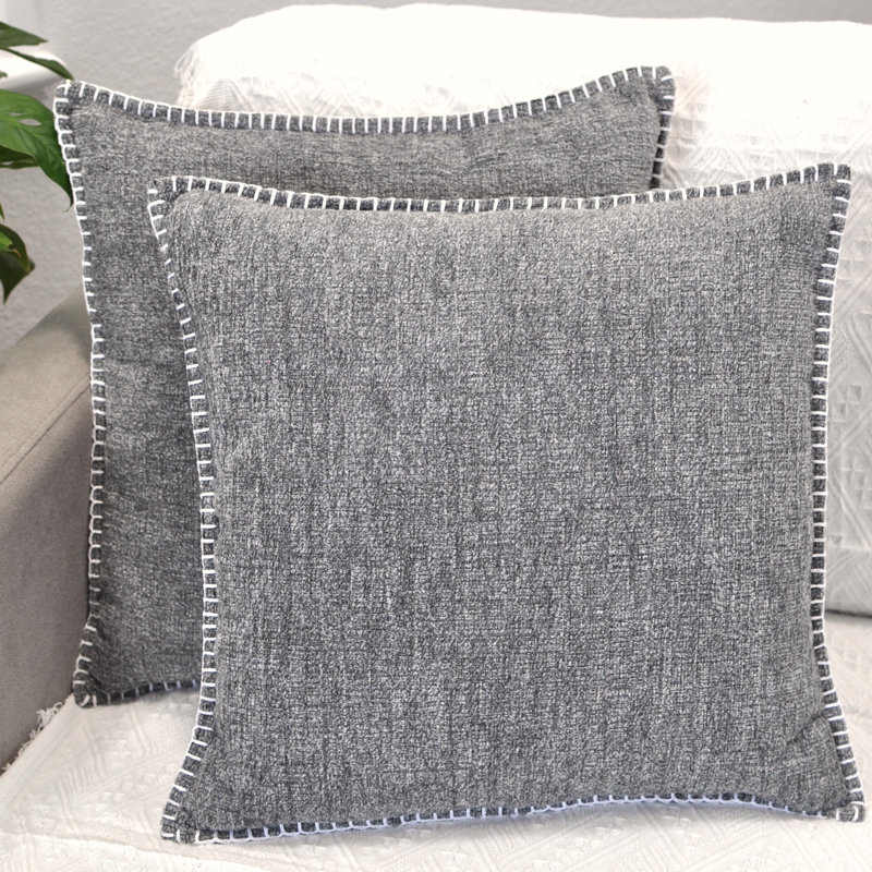 Heather Gray Chenille Square Throw Pillow Covers Set of 2