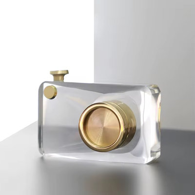 Transparent Crystal Camera Figurine Decorative Glass Camera Sculpture, Modern Tabletop Collectible Ornament For Home Office Desk Shelf Décor