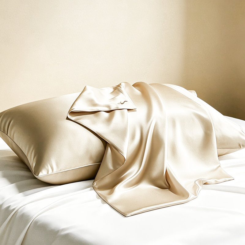 100% Mulberry Silk Pillowcase Grade 6A 22mm Natural Silk 20"x30" Champagne, Rectangle 20"H x 30"W, Champagne