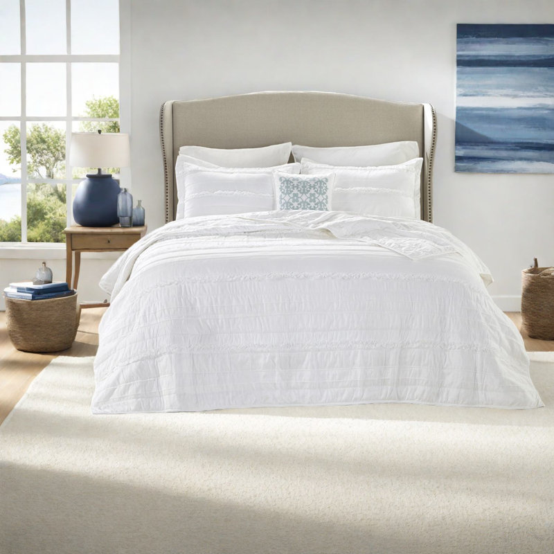 Ensemble de literie 1 pièce, couette à volants réversible en polyester, blanc, chambre à coucher king