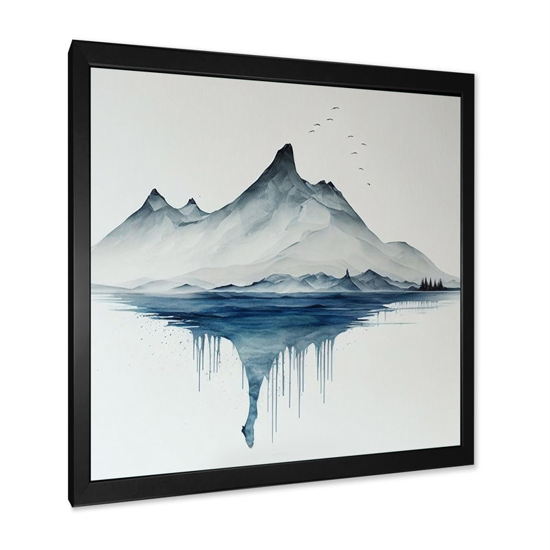«Blue and Gray Mountain Lake Reflection I», reproduction sur toile, Impression noire sur toile encadrée