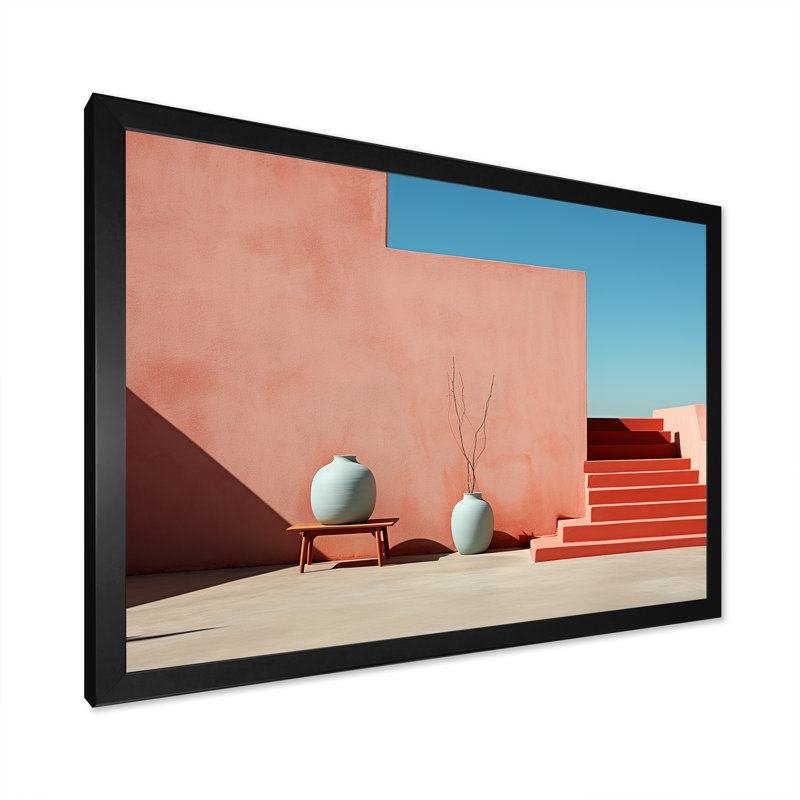 «Peach Minimalisme Subdued Forms Harmony» sur toile, Cadre simple noir, H 16 po x l 32 po x P 1 po