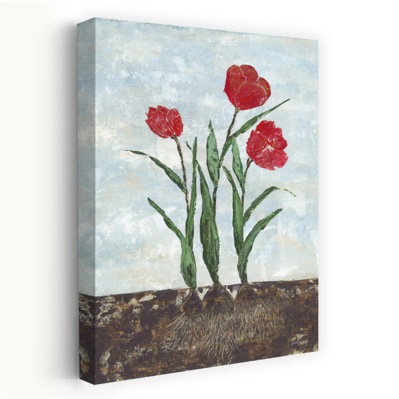 Tulipes rouges, tulipes contemporaines abstraites, art printanier, H 60 po x l 40 po