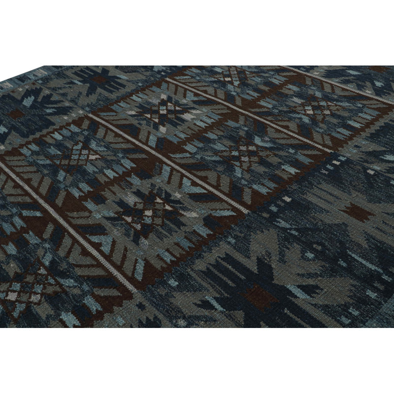 Scandinavian Hand Knotted Wool Geometric Area Rug, Rectangle 12' x 16'