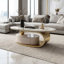 Table basse ovale de luxe de 51,18 po avec tiroir, plateau en verre imprimé, structure en acier inoxydable brossé 201 #, centre de rangement de salon moderne