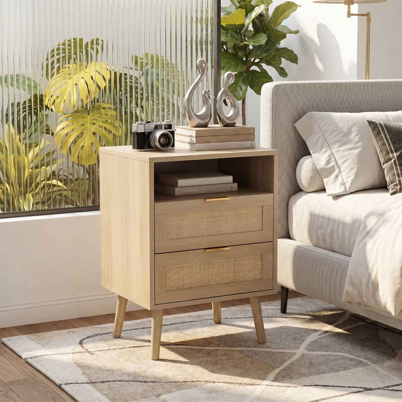 40 cm W Rattan Bedside Table