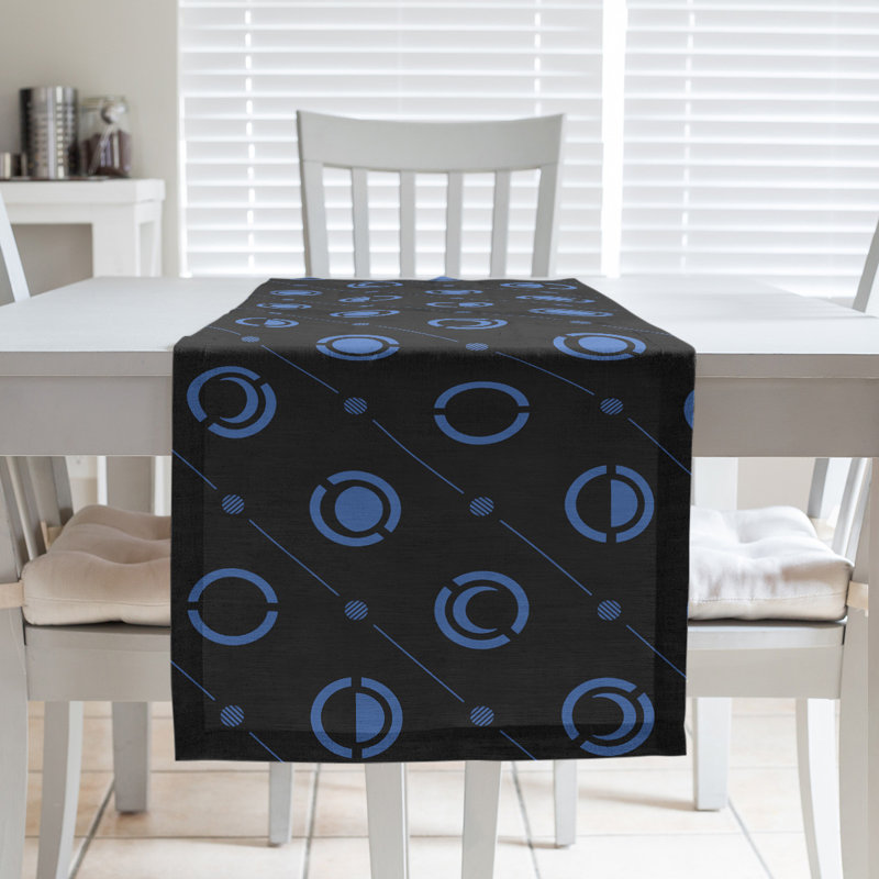 Classic Moon Phases Table Runner, 16" x 72", Light Blue/Black