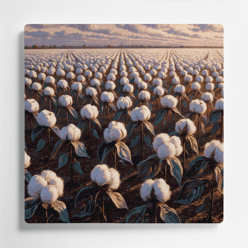 Plantes de coton fermier, art mural en métal noir, H 32 po x l 32 po