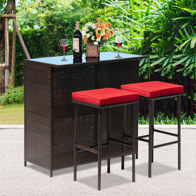 3 Pieces Patio Furniture Outdoor Rattan Wicker Rattan Table And Chairs Furniture Set With 2 Storage Shelves For Home Backyard