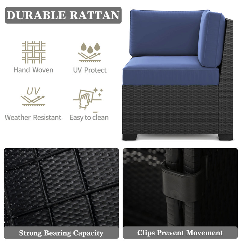  Ensemble de meubles de patio 6 pièces, ensemble de conversation modulaire en rotin noir, Marine, Noir