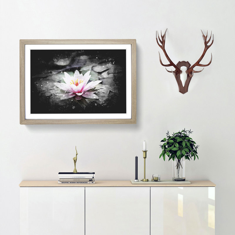 A Pale Pink Water Lily - Picture Frame Graphic Art Print, 60cm H x 91cm W x 2cm D, Oak Framed