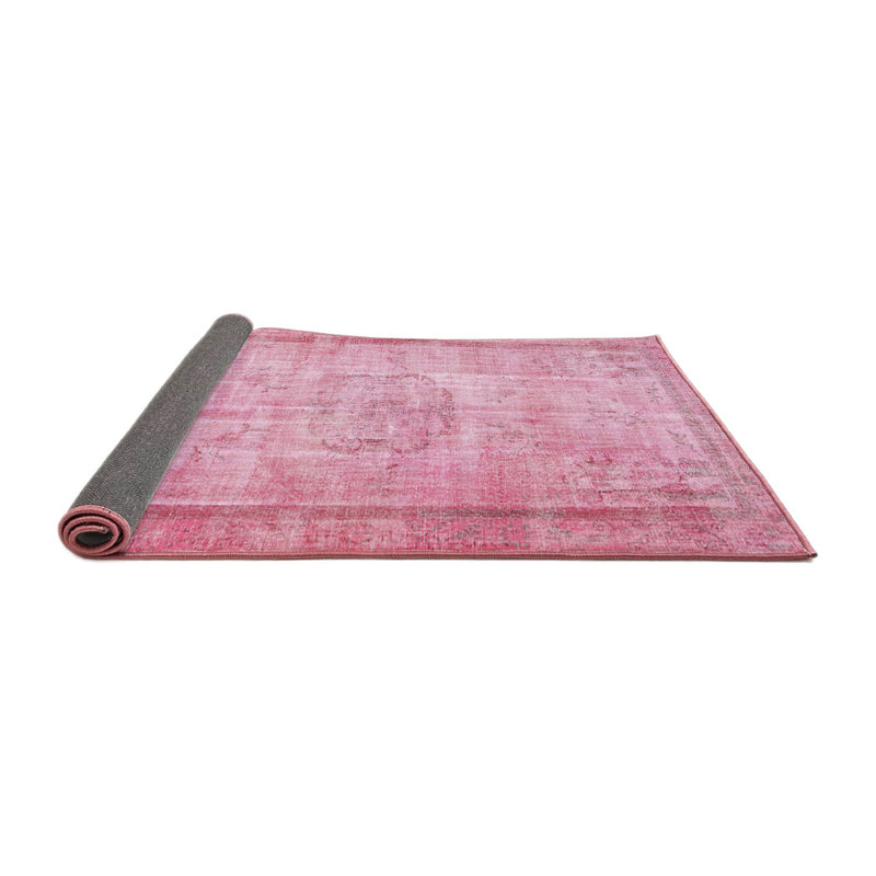Tapis floral en laine rose clair, Carré 7 pi