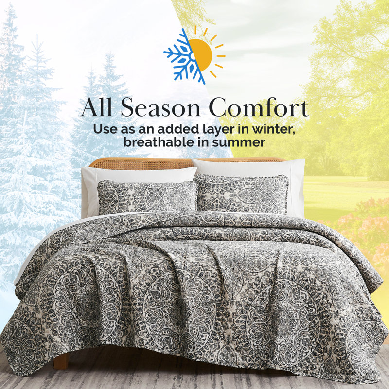 Ashanti Oversized easy care lightweight Quilt Set by Southshore Fine Linens, Gray, King Quilt + 2 King Shams