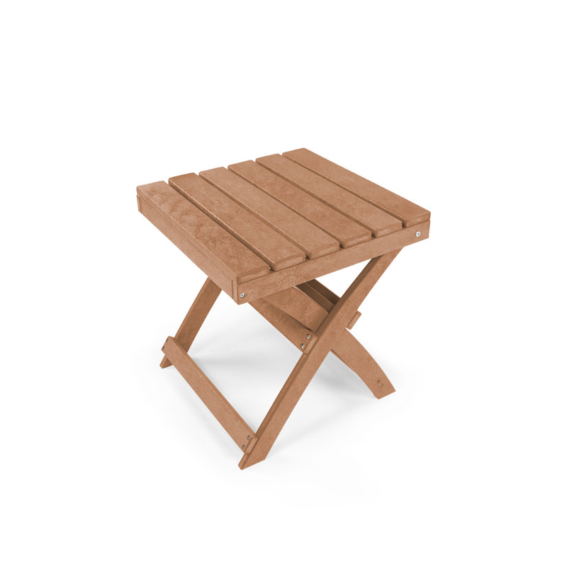 Seaview Fully Assembled All-Weather Recycled HDPE Outdoor Folding Side Table, Teak