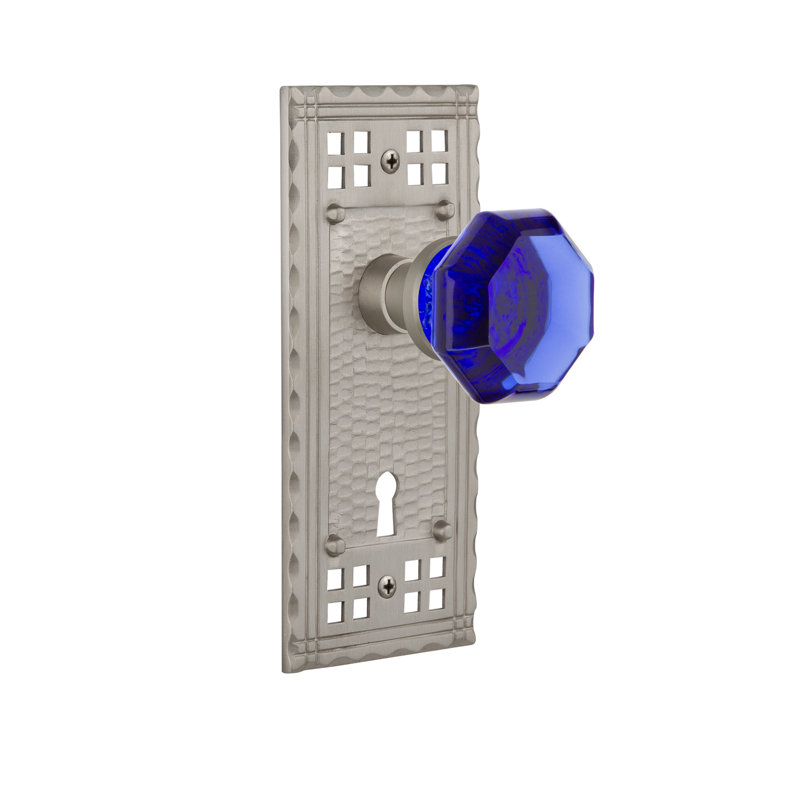 Assiette artisanale avec trou de serrure décoratif et bouton de porte Waldorf Cobalt, Nickel satiné