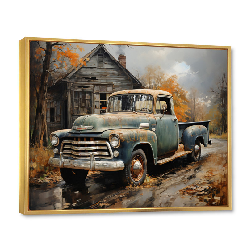 Impression sur toile Pickup Truck Atmosp sphérique Impressionism II, Cadre flottant doré, 16" H x 32" W