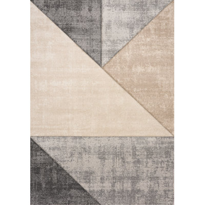 3' X 5' Gray Cream And Beige Geometric Area Rug